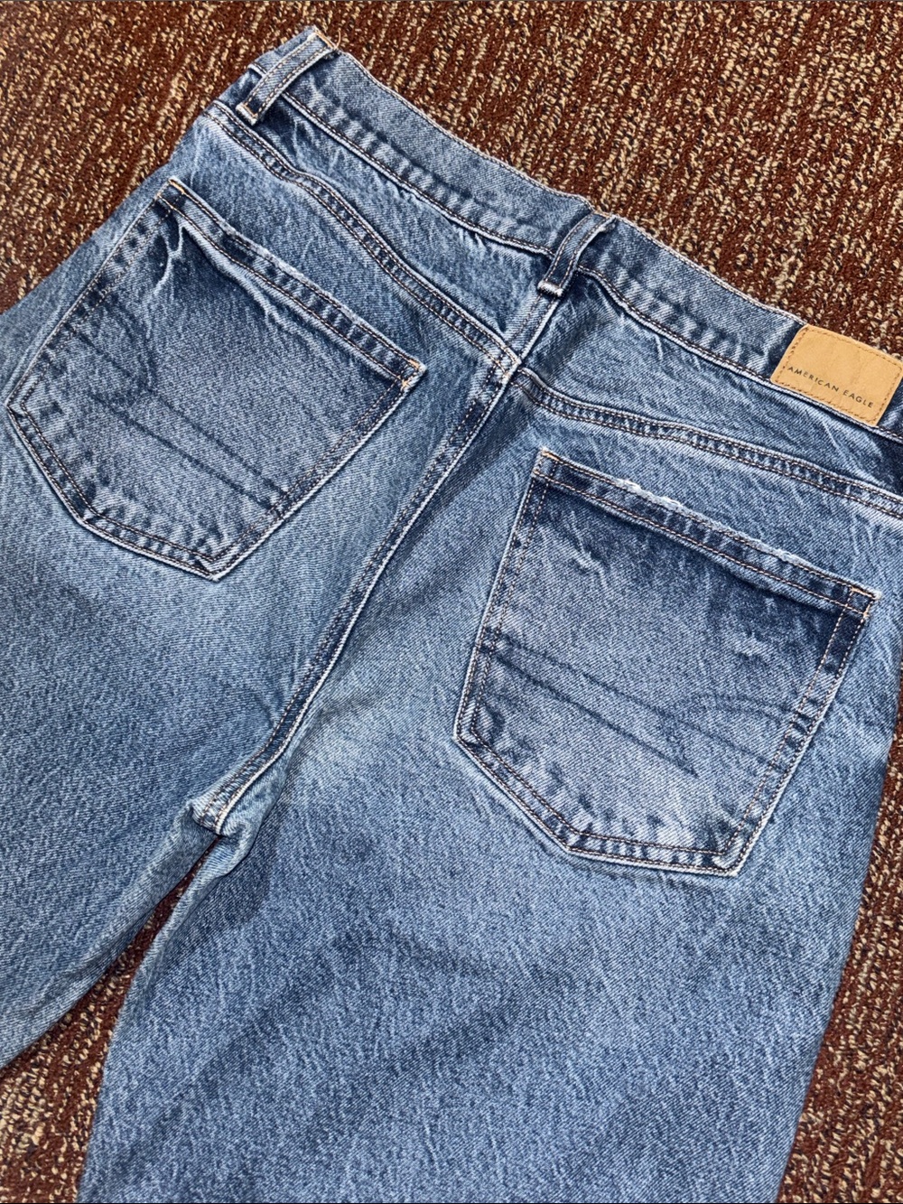 American Eagle stovepipe jeans wide leg mid rise medium wash distressed size 6 - Picture 5 of 15